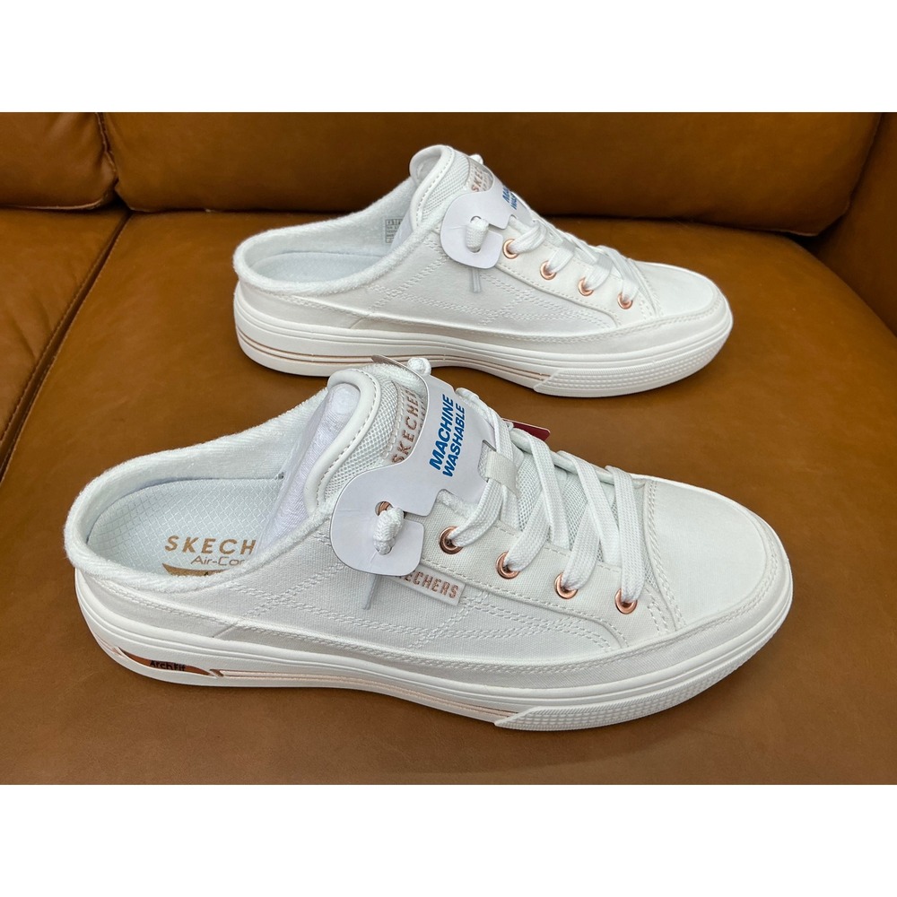 Skechers Street Arch Fit Arcade Mule Womens 7.5 White New Vegan Slip On 177253